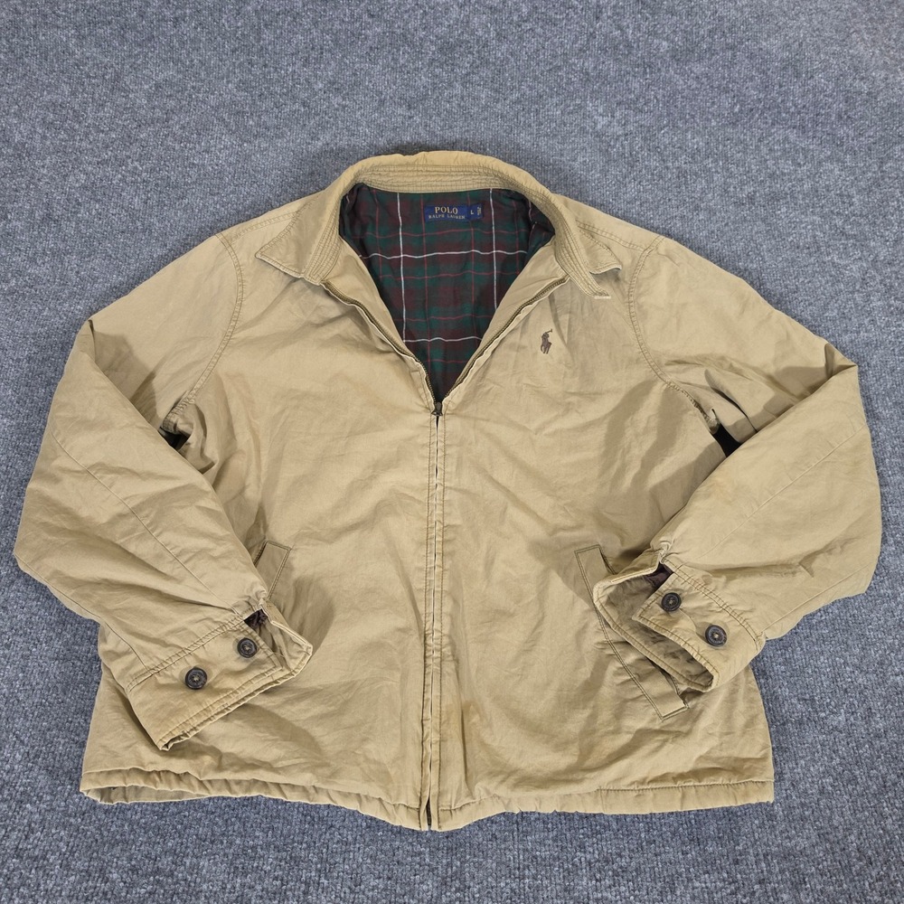 Polo Ralph Lauren Mens Tan Harrington Jacket Plaid Lined Beige Size L Old Money